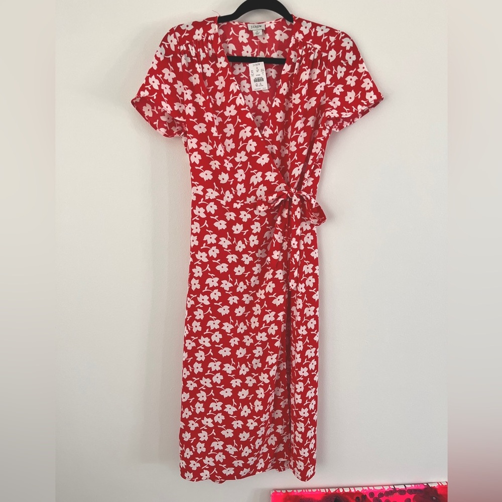 J Cree Factory red floral wrap midi dress. Size 2